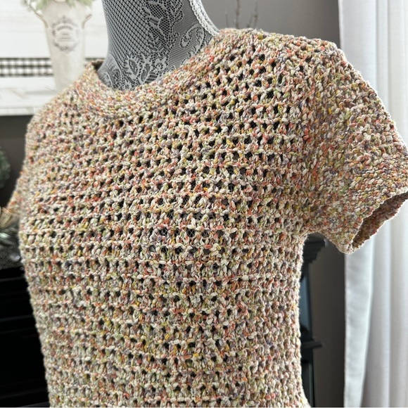 Cabi Multicolor Bouclé Knit Short Sleeve Summer Sweater Size M - Picture 4 of 14